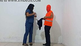 Hot Nurse Sneaks Blowjobs on Cleaning Staff Cocks