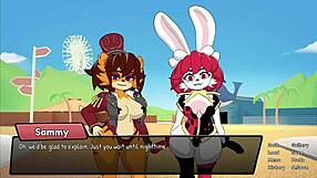 Comical interracial threesome rides big asses cowgirl in heat game creampie finish