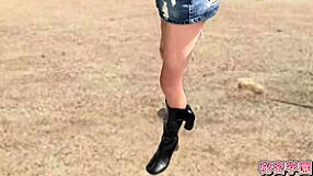 Climaxing with anal vibrator in miniskirt and boots outdoors assfucking toy play