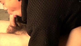 brunette gags extreme on hairy veiny cock deepthroating then handjob finish in mouth