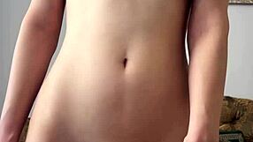 Petite teen Maiskii strips clothes rips moans rubbing shaved pussy to orgasm with dildo