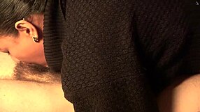 brunette gags extreme on hairy veiny cock deepthroating then handjob finish in mouth