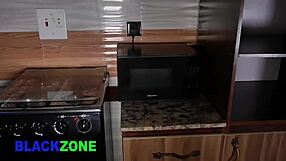 Beautiful stepmom with small waist fingers curvy ass closeup kitchen