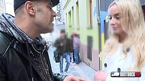 slender blonde victoria pure drops to knees for first time public blowjob then big cock pussy fuck