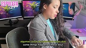 Latina boss guided handjob cums hard dirty talk feet fetish