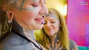 Tattooed Alt-Girls Punk Goth Hippie Lesbians Spit Tongue Dildo Play
