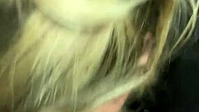 blonde slut deepthroats cock in public cinema bathroom
