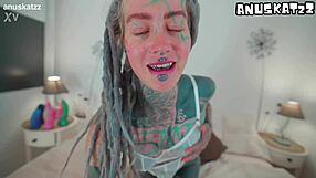 😩 solo tattooed goth teen 18+ rides huge dildo to messy orgasm in bed... so hot 🔥