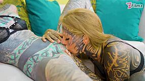 Tattooed Alt-Girls Punk Goth Hippie Lesbians Spit Tongue Dildo Play