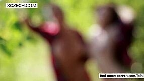 Two Naughty Farm Girls Tease with Massage Turning into Outdoor Lesbian Striptease and Ripped Clothes Fun