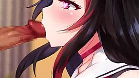 ookami mio hololive vtuber gives sloppy blowjob deepthroat