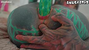 😩 solo tattooed goth teen 18+ rides huge dildo to messy orgasm in bed... so hot 🔥