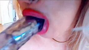 i love sucking my huge dildo close up with big tits