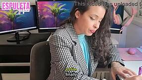 Latina boss guided handjob cums hard dirty talk feet fetish