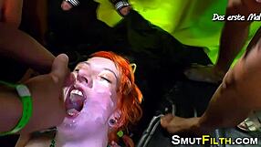 german bukkake slut gulps cum from monster cocks in blowbang facial