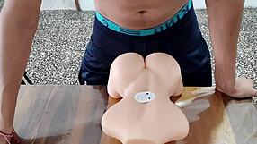 Curious young guy teases his new fuck doll