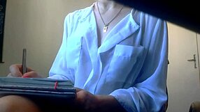 hot secretary strips bra and panties under miniskirt fingering pussy moaning at office