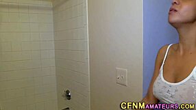 Think this busty babe can handle tugging that monster cock?