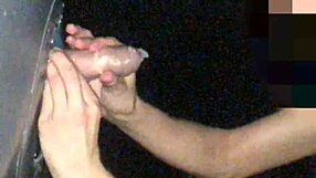 Glory Hole Handjob Drains Old Cock for Thick Cumshot on Waiting Tits