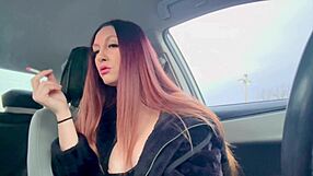 damn italian milf artemisia smokes cig flashing big tits nipples in car