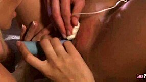 Raunchy lesbians rub clits and plow shaved cunts with toys in high heels!