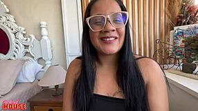 raquel's shy fat brazilian pussy lips get pounded doggystyle by lover!!