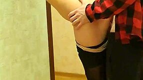 fit brunette gives slow deep blowjob perfect boobs then standing doggy pounding