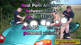 Amateur French Lesbians Caught Fucking by Firemen in Car