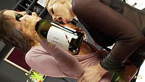 Lesbians Make Out at Bar Then Rub Shaved Pussies