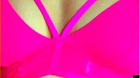 wifey flaunts perfect tits in hot pink lingerie homemade