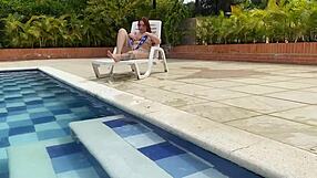 Naughty Redhead Andy Rose Licks Ass Rides Big Cock Poolside Gaping!