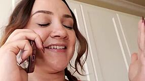 Petite stepmommy horny for stepdaughter's boyfriend big tits blowjob