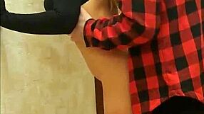 fit brunette gives slow deep blowjob perfect boobs then standing doggy pounding