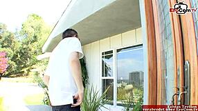 Naughty 18yo Asian brunette student with small tits begs for cum in mouth