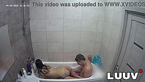 Girlfriend's shave help turns into hot bathroom flashing and sensual tit play