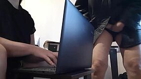 secretary fingers pussy riskily near oblivious office colleague