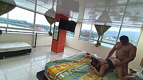 on a trip with my boss's wife we shared the bed and i creampied her tight pussy in the hotel