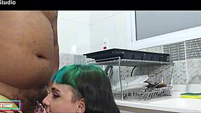 close up anal creampie in hot brazilian brunette babe's tight ass on kitchen counter