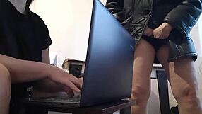 secretary fingers pussy riskily near oblivious office colleague