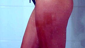 college tanned latina teen showers in bikini fingering her horny pussy