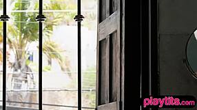 Redhead milf strips lingerie off perky small tits!