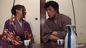 Big saggy tits Japanese teen teases into uncensored creampie from rough doggystyle