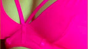 wifey flaunts perfect tits in hot pink lingerie homemade