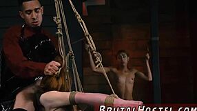 he chains up this tiny black teen for bondage toy squirting orgasms