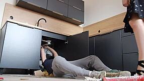 i bent over for the plumber's big cock while my husband waited outside the kitchen door