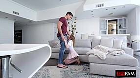 stepdaughter gulps stepdad's huge cock after boyfriend scare-off