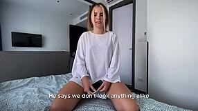 Best friend's hot teen begs pov creampie riding and cum swallow cheating dirty talk lingerie