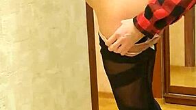 fit brunette gives slow deep blowjob perfect boobs then standing doggy pounding