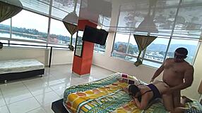 on a trip with my boss's wife we shared the bed and i creampied her tight pussy in the hotel