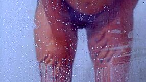 college tanned latina teen showers in bikini fingering her horny pussy